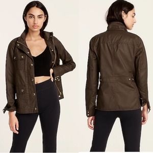 J crew The Downtown Field Jacket in coated  Mossy Brown size extra Small